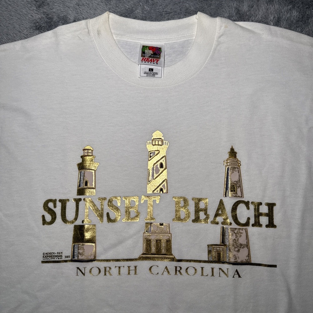 Vintage Sunset Beach North Carolina Unisex White Gold T Shirt Graphic Tee